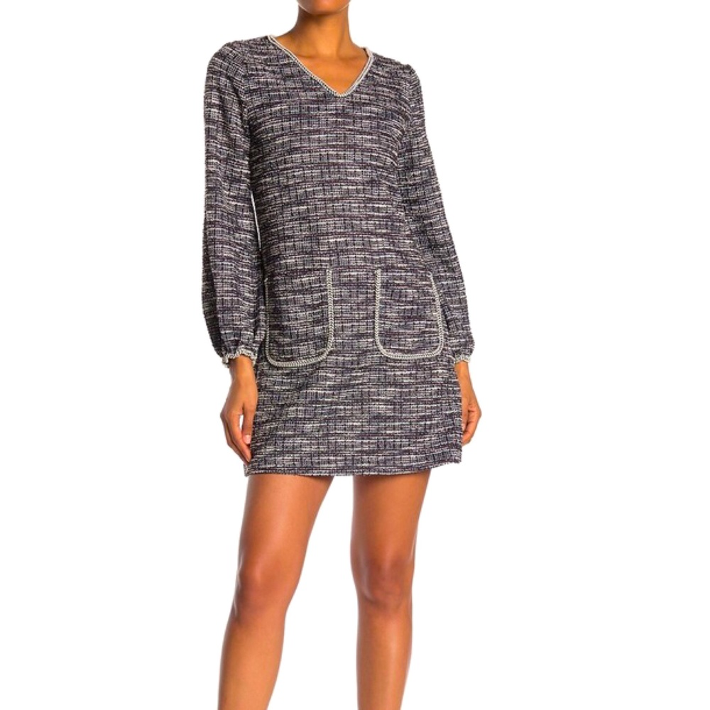 Max Studio Long Sleeve Tweed Knit Mini Dress